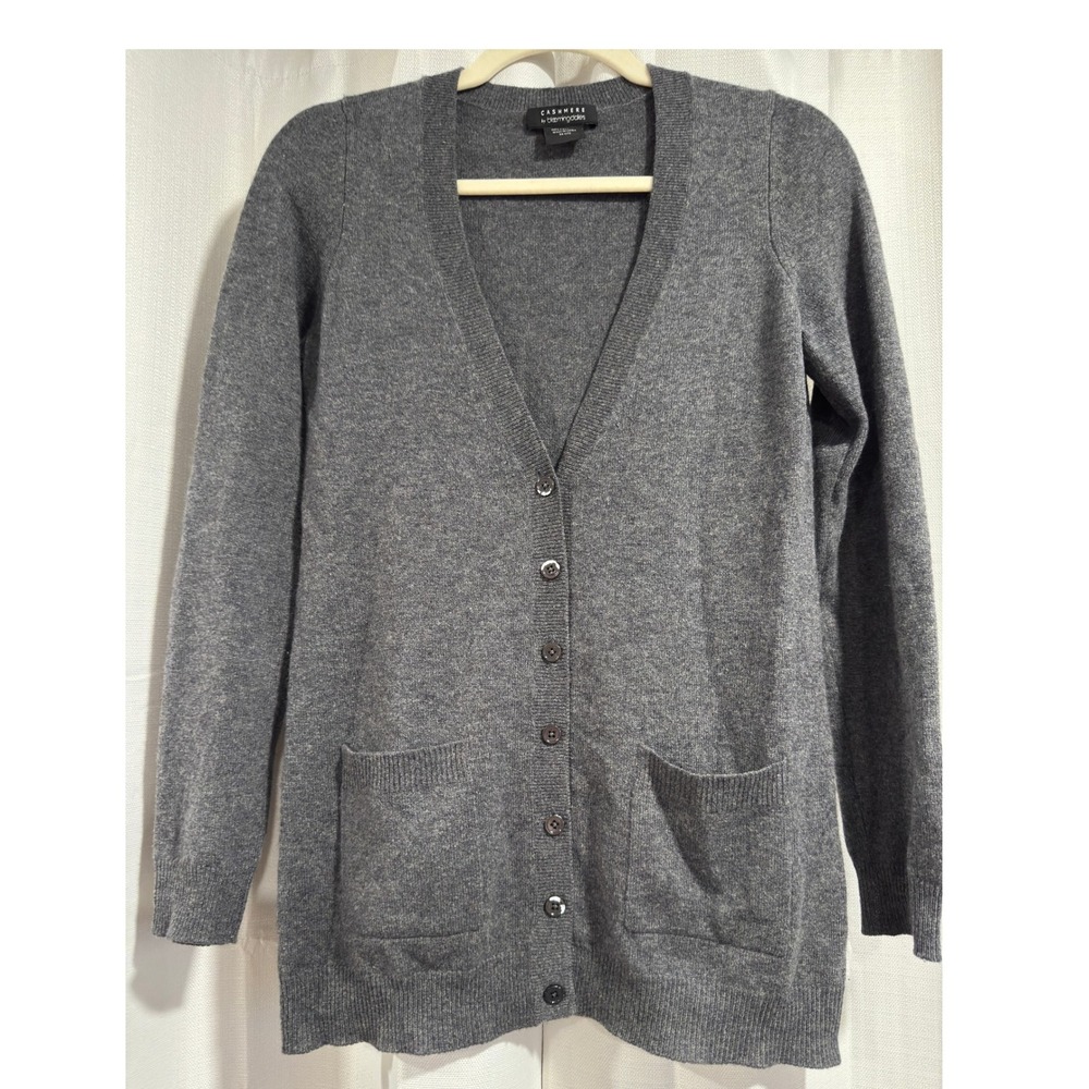 Cashmere by Bloomingdale's Gray V-Neck Button Front Cardigan Sweater Womens XS